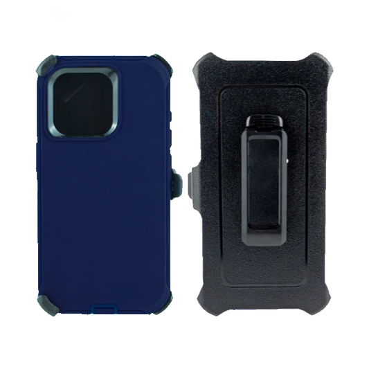 ESTUCHE TIPO DEFENDER IPHONE 15/14/13 AZUL CON CLIP