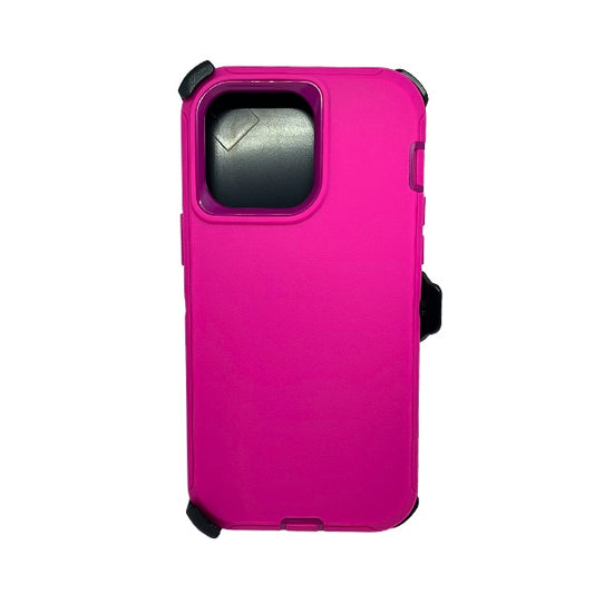 ESTUCHE TIPO DEFENDER IPHONE 14 PRO MAX MORADO/FUCSIA CON CLIP