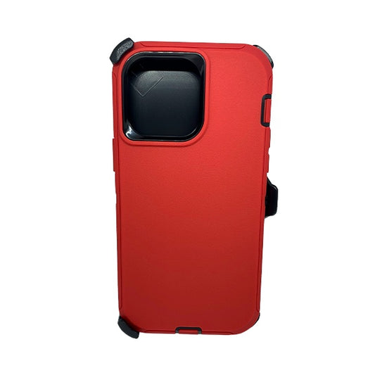 ESTUCHE TIPO DEFENDER IPHONE 14 PRO MAX ROJO/NEGRO CON CLIP