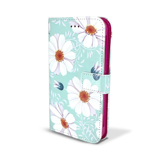 FUNDA FLIP UNIVERSAL 6.0 IN DISENO No. 20 FLORES BLANCO/AQUA