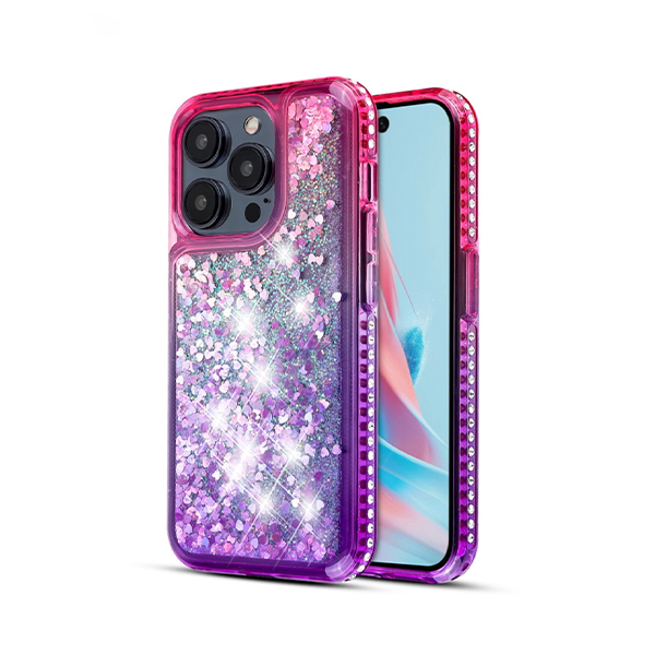 CARATULA QUICKSAND GLITTER/DIAMONDS IPHONE 15 PRO MAX MORADA/ROSA MYBAT