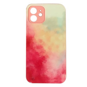 CARATULA GLASS ACUARELA IPHONE 12 ROSA/ROJO (6697083994320)