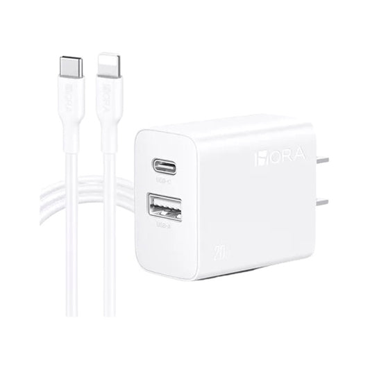 CARGADOR DE PARED DUAL TIPO C/USB-A  20W/SALIDA TIPO C 1HORA