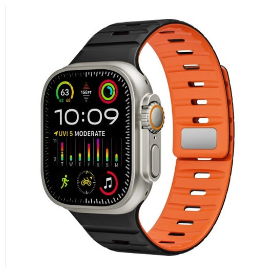 CORREA SILICON SPORT APPLE WATCH ULTRA 45-49mm NEGRA/NARANJA