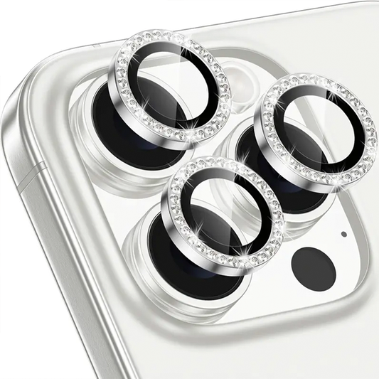 PROTECTOR CAMARA CRISTAL TEMPLADO IPHONE 16 PRO MAX BRILLOS PLATA