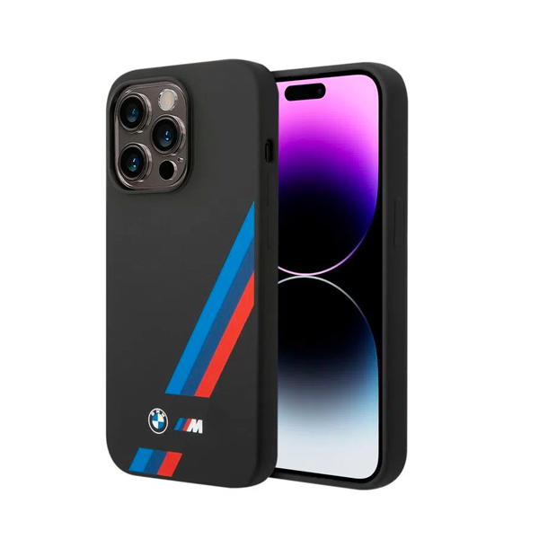CARATULA BMW SLANTED TRICOLOR IPHONE 14 PRO MAX NEGRA