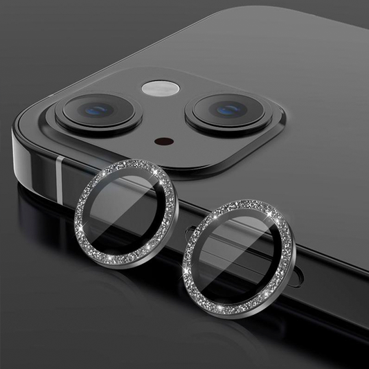 PROTECTOR CAMARA CRISTAL TEMPLADO COLORES IPHONE 14/14 PLUS GLITTER NEGRO