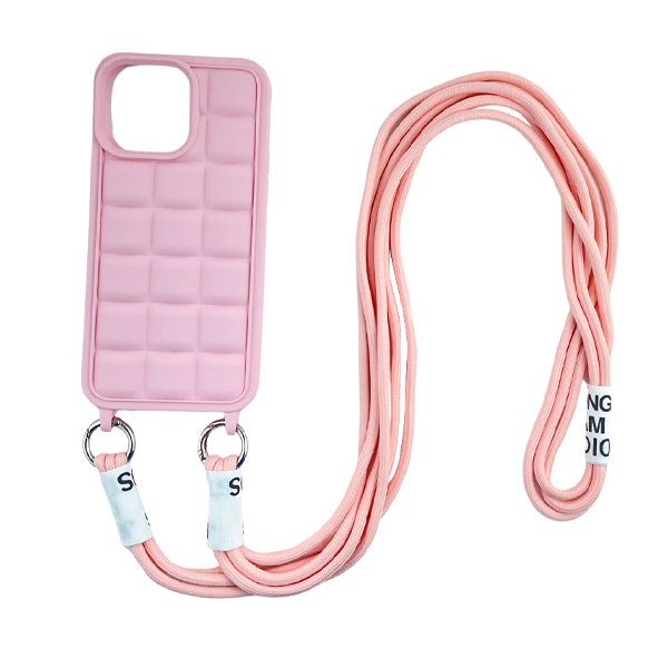 CARATULA SILICON CON CORDON IPHONE 15/14/13 ROSA