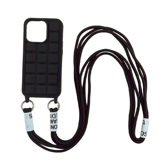 CARATULA SILICON CON CORDON IPHONE 15/14/13 NEGRO