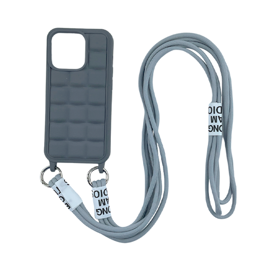 CARATULA SILICON CON CORDON IPHONE 15 PRO MAX GRIS